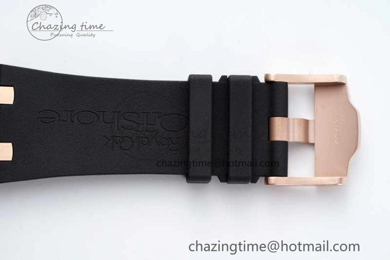 Fashionable Royal Oak Offshore 44mm RG Ceramic Bezel APF 1:1 Best Edition Black White Dial on Rubber Strap A 4743