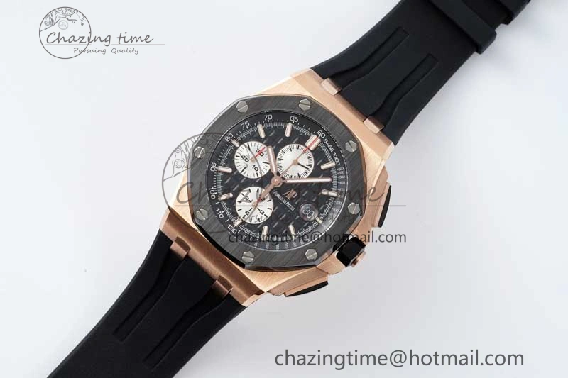 Fashionable Royal Oak Offshore 44mm RG Ceramic Bezel APF 1:1 Best Edition Black White Dial on Rubber Strap A 4743