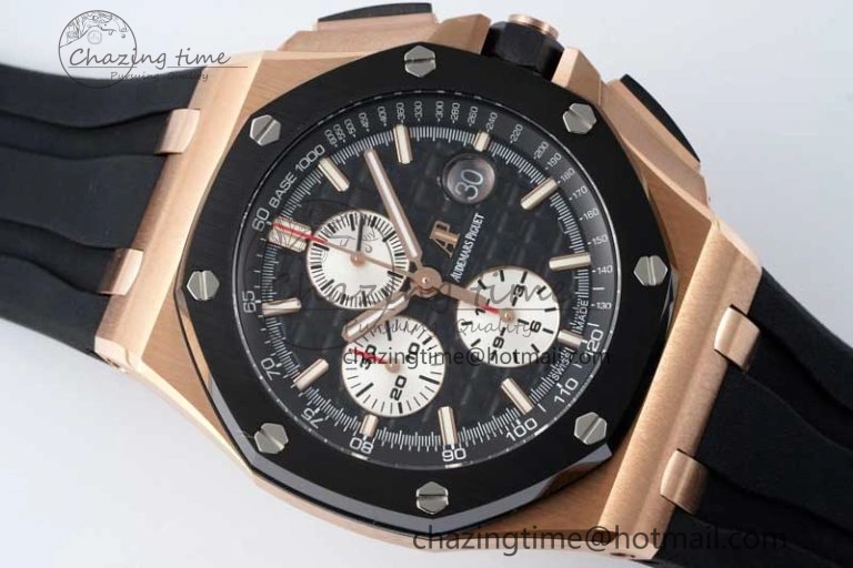 Fashionable Royal Oak Offshore 44mm RG Ceramic Bezel APF 1:1 Best Edition Black White Dial on Rubber Strap A 4743