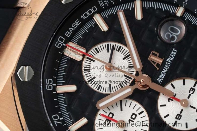 Fashionable Royal Oak Offshore 44mm RG Ceramic Bezel APF 1:1 Best Edition Black White Dial on Rubber Strap A 4743