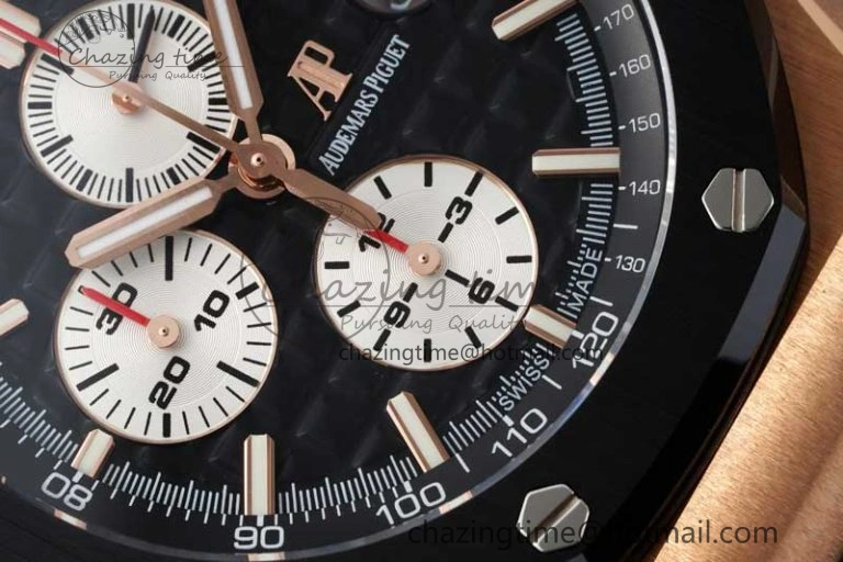 Fashionable Royal Oak Offshore 44mm RG Ceramic Bezel APF 1:1 Best Edition Black White Dial on Rubber Strap A 4743