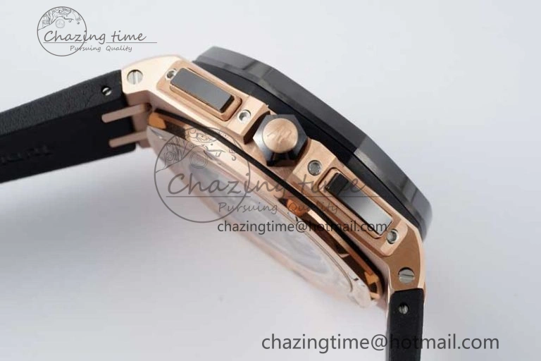 Fashionable Royal Oak Offshore 44mm RG Ceramic Bezel APF 1:1 Best Edition Black White Dial on Rubber Strap A 4743