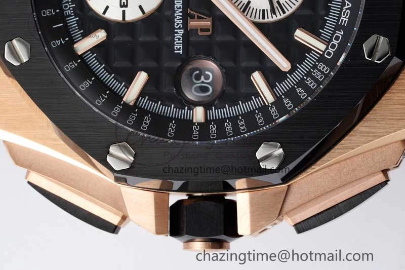 Fashionable Royal Oak Offshore 44mm RG Ceramic Bezel APF 1:1 Best Edition Black White Dial on Rubber Strap A 4743