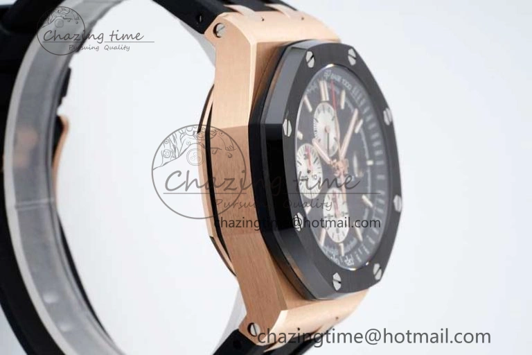 Fashionable Royal Oak Offshore 44mm RG Ceramic Bezel APF 1:1 Best Edition Black White Dial on Rubber Strap A 4743