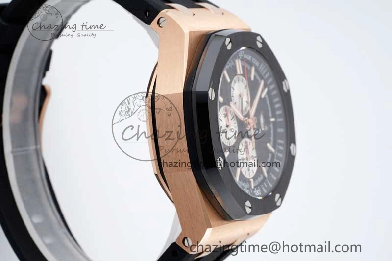 Fashionable Royal Oak Offshore 44mm RG Ceramic Bezel APF 1:1 Best Edition Black White Dial on Rubber Strap A 4743