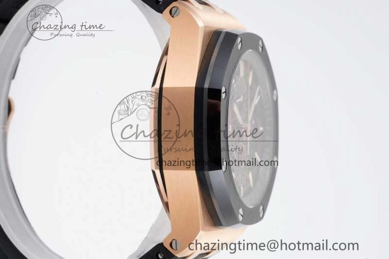 Colorful Royal Oak Offshore 44mm RG Ceramic Bezel JJF 1:1 Best Edition Black Dial on Rubber Strap A3126 V 4659