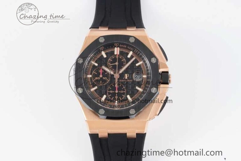 Colorful Royal Oak Offshore 44mm RG Ceramic Bezel JJF 1:1 Best Edition Black Dial on Rubber Strap A3126 V 4659