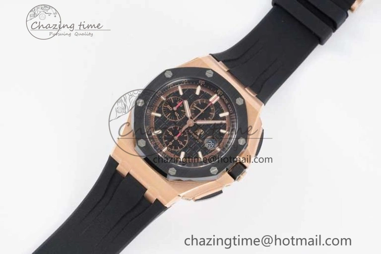 Colorful Royal Oak Offshore 44mm RG Ceramic Bezel JJF 1:1 Best Edition Black Dial on Rubber Strap A3126 V 4659