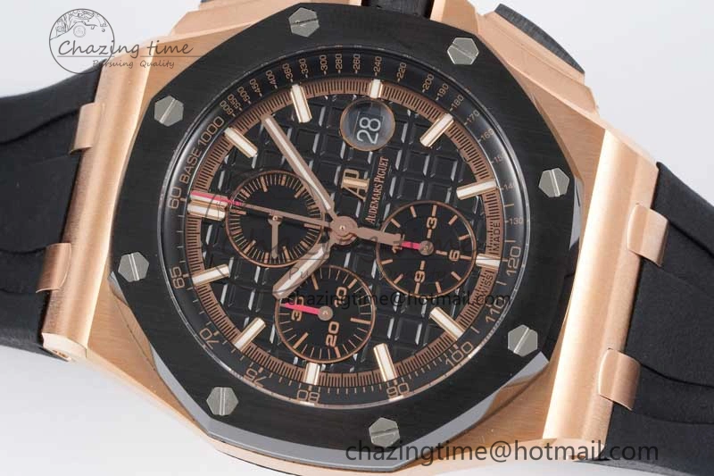 Colorful Royal Oak Offshore 44mm RG Ceramic Bezel JJF 1:1 Best Edition Black Dial on Rubber Strap A3126 V 4659