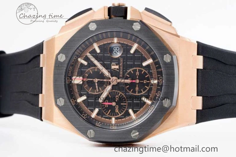 Colorful Royal Oak Offshore 44mm RG Ceramic Bezel JJF 1:1 Best Edition Black Dial on Rubber Strap A3126 V 4659