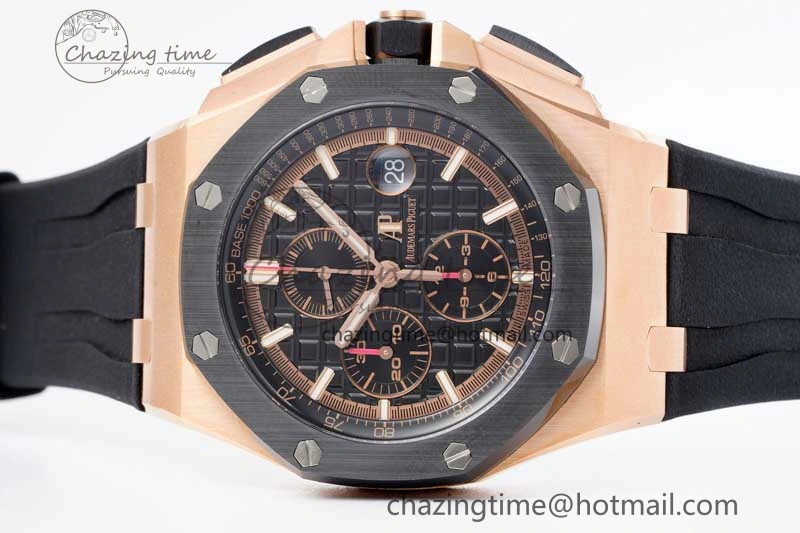 Colorful Royal Oak Offshore 44mm RG Ceramic Bezel JJF 1:1 Best Edition Black Dial on Rubber Strap A3126 V 4659