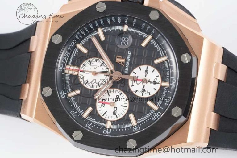 Bold Royal Oak Offshore 44mm RG Ceramic Bezel JJF 1:1 Best Edition Black White Dial on Rubber Strap A3126 V 4658