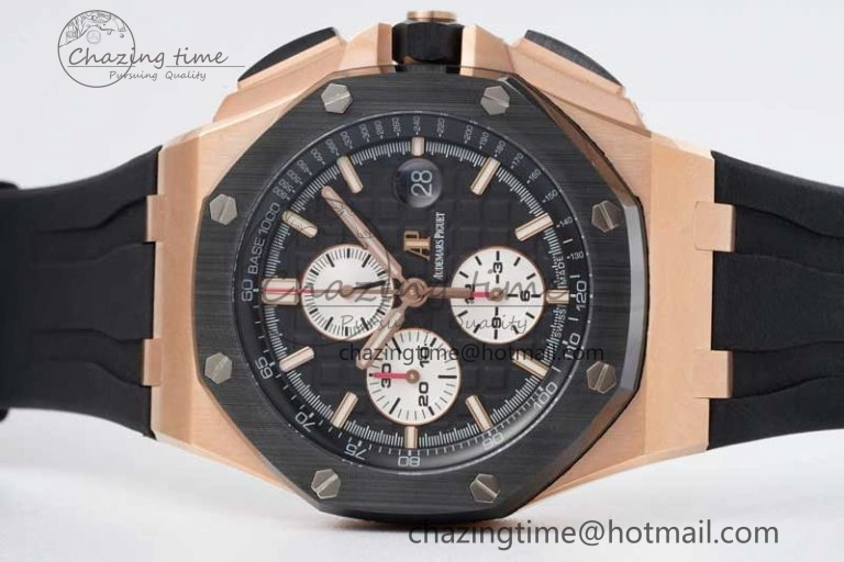 Bold Royal Oak Offshore 44mm RG Ceramic Bezel JJF 1:1 Best Edition Black White Dial on Rubber Strap A3126 V 4658