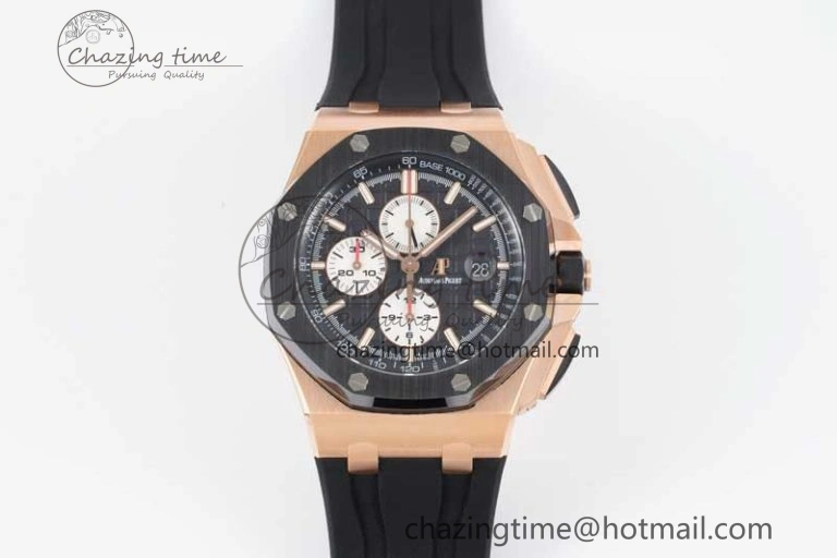 Bold Royal Oak Offshore 44mm RG Ceramic Bezel JJF 1:1 Best Edition Black White Dial on Rubber Strap A3126 V 4658