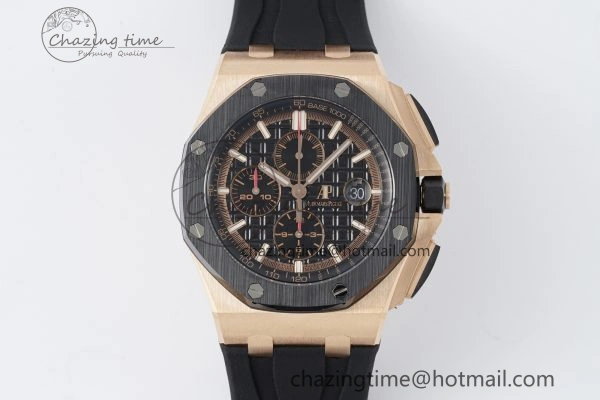 NewStyle Royal Oak Offshore 44mm RG Ceramic Bezel RSF 1:1 Best Edition Black Dial on Rubber Strap A3126 V 4721