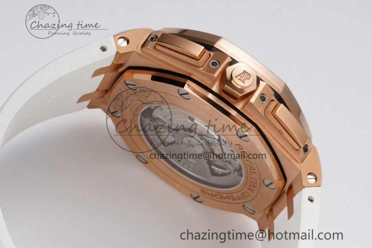 Royal Oak Offshore 44mm RG JJF 1:1 Best Edition White Dial on White Rubber Strap A3126 V Flexible 4654
