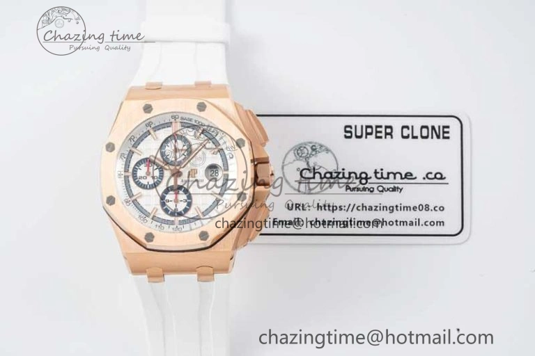 Royal Oak Offshore 44mm RG JJF 1:1 Best Edition White Dial on White Rubber Strap A3126 V Flexible 4654