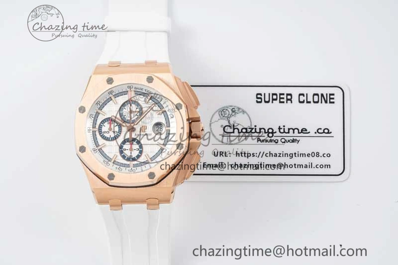 Royal Oak Offshore 44mm RG JJF 1:1 Best Edition White Dial on White Rubber Strap A3126 V Flexible 4654