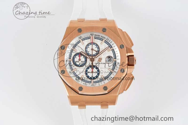 Royal Oak Offshore 44mm RG JJF 1:1 Best Edition White Dial on White Rubber Strap A3126 V Flexible 4654