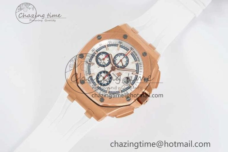 Royal Oak Offshore 44mm RG JJF 1:1 Best Edition White Dial on White Rubber Strap A3126 V Flexible 4654