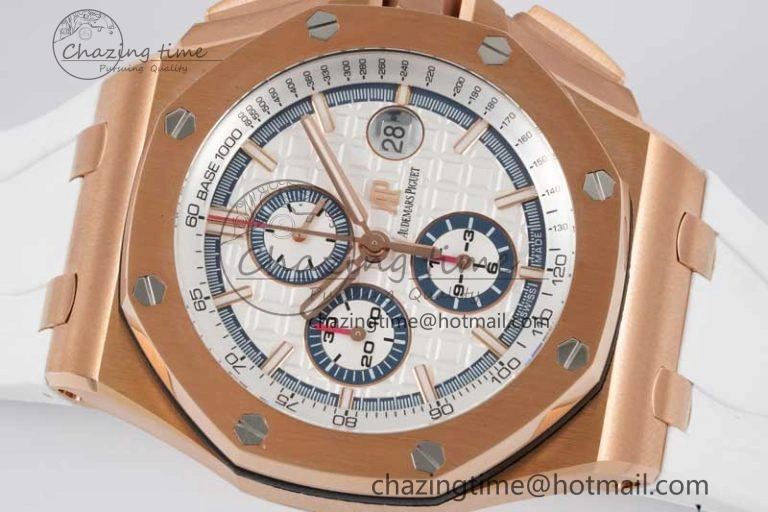 Royal Oak Offshore 44mm RG JJF 1:1 Best Edition White Dial on White Rubber Strap A3126 V Flexible 4654