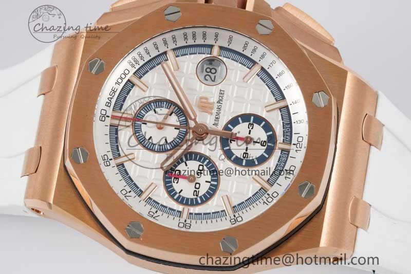 Royal Oak Offshore 44mm RG JJF 1:1 Best Edition White Dial on White Rubber Strap A3126 V Flexible 4654