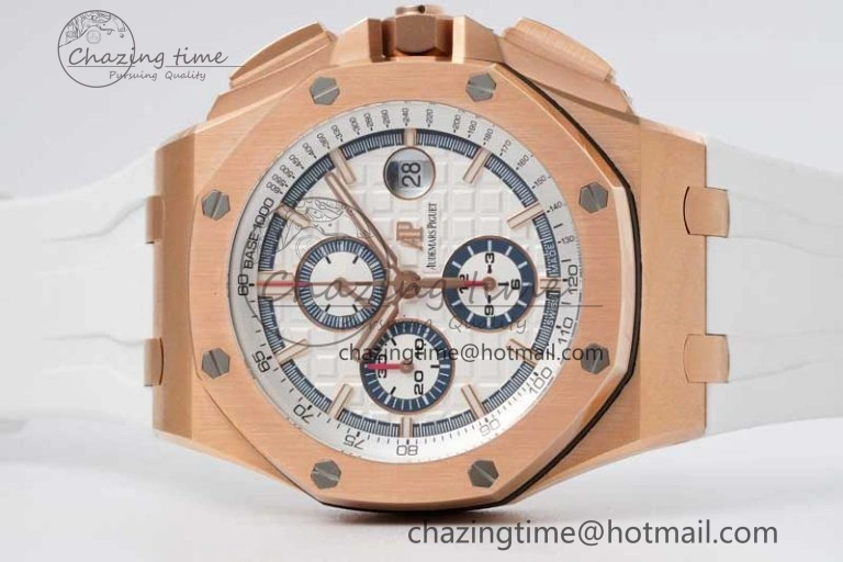 Royal Oak Offshore 44mm RG JJF 1:1 Best Edition White Dial on White Rubber Strap A3126 V Flexible 4654