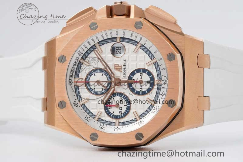 Royal Oak Offshore 44mm RG JJF 1:1 Best Edition White Dial on White Rubber Strap A3126 V Flexible 4654