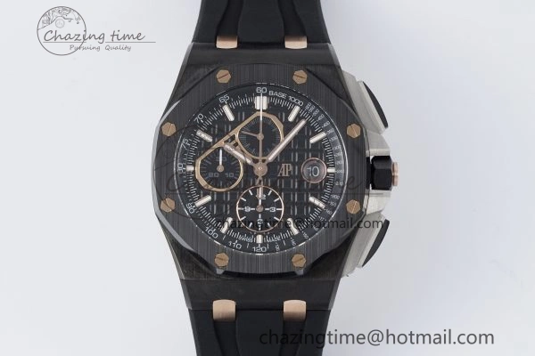 Royal Oak Offshore 44mm Real Ceramic APF 1:1 Best Edition Black Dial RG Markers on Rubber Strap A Refined 4697