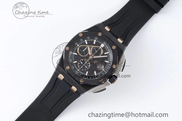 Royal Oak Offshore 44mm Real Ceramic APF 1:1 Best Edition Black Dial RG Markers on Rubber Strap A Refined 4697