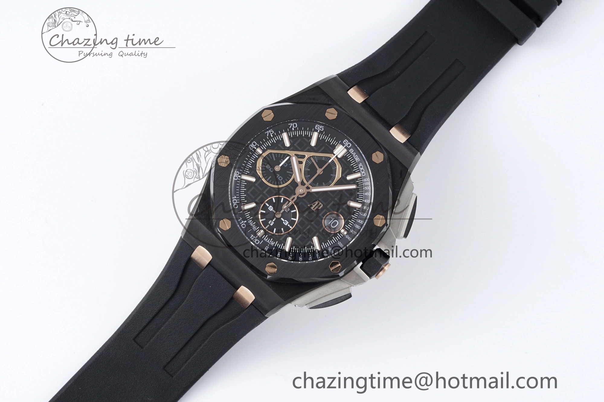 Royal Oak Offshore 44mm Real Ceramic APF 1:1 Best Edition Black Dial RG Markers on Rubber Strap A Refined 4697