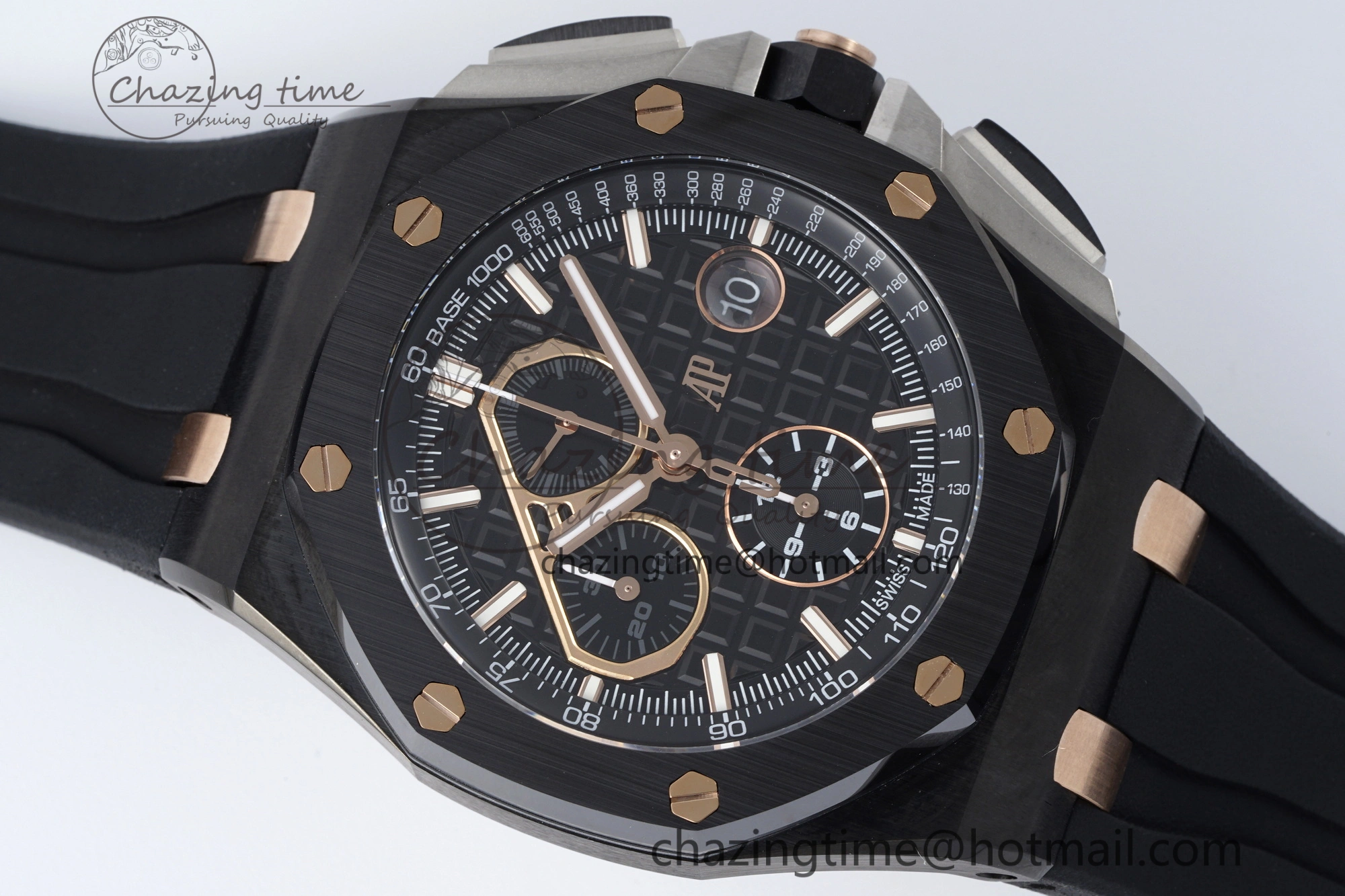 Royal Oak Offshore 44mm Real Ceramic APF 1:1 Best Edition Black Dial RG Markers on Rubber Strap A Refined 4697