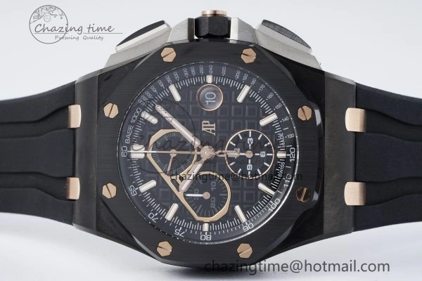 Royal Oak Offshore 44mm Real Ceramic APF 1:1 Best Edition Black Dial RG Markers on Rubber Strap A Refined 4697
