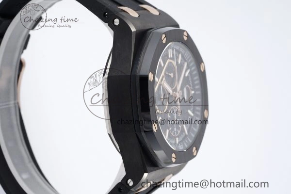 Royal Oak Offshore 44mm Real Ceramic APF 1:1 Best Edition Black Dial RG Markers on Rubber Strap A Refined 4697