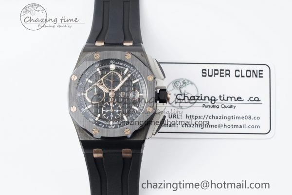 Royal Oak Offshore 44mm Real Ceramic APF 1:1 Best Edition Black Dial RG Markers on Rubber Strap A Refined 4697