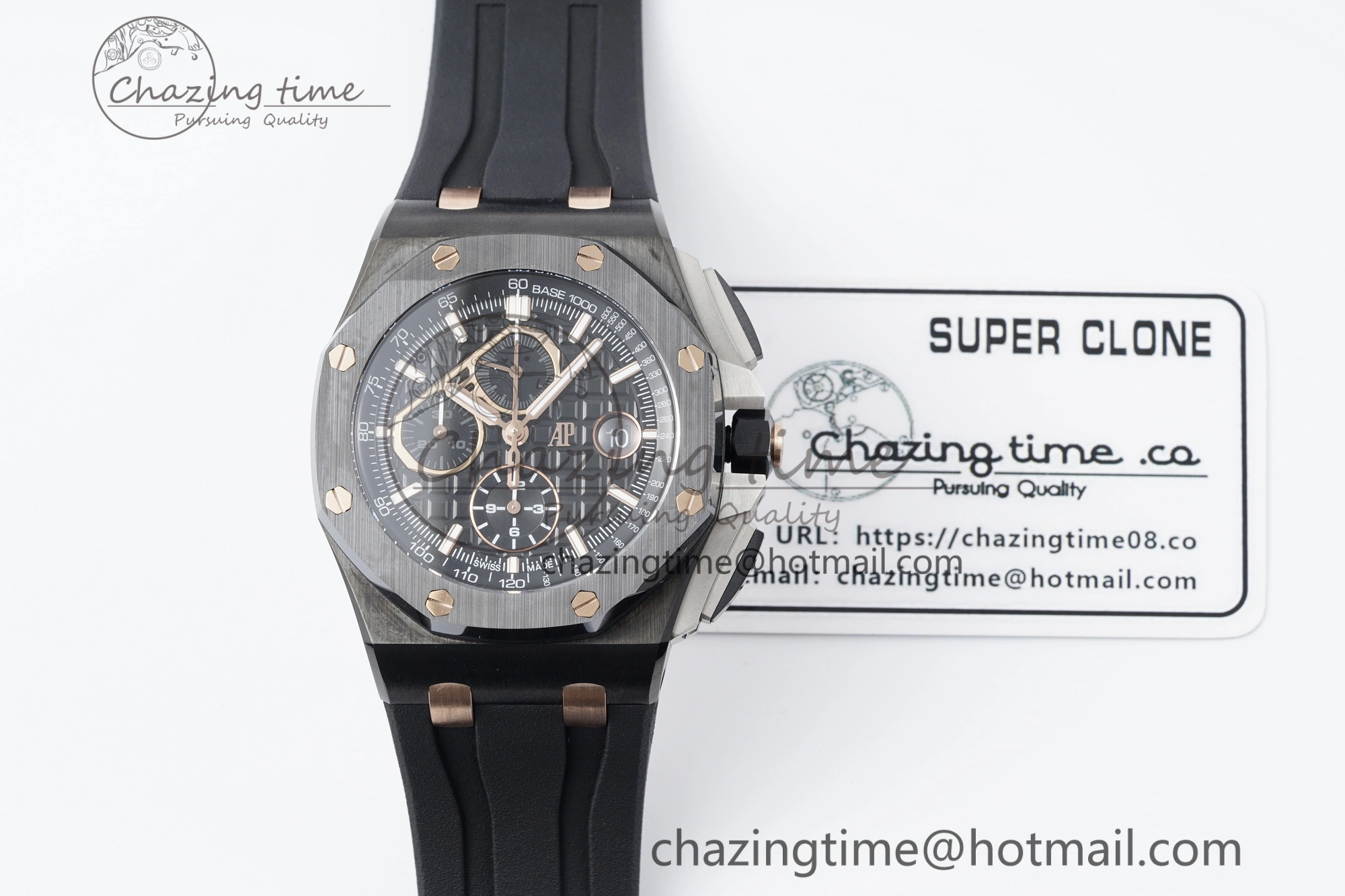 Royal Oak Offshore 44mm Real Ceramic APF 1:1 Best Edition Black Dial RG Markers on Rubber Strap A Refined 4697