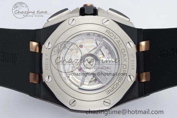 Royal Oak Offshore 44mm Real Ceramic APF 1:1 Best Edition Black Dial RG Markers on Rubber Strap A Refined 4697