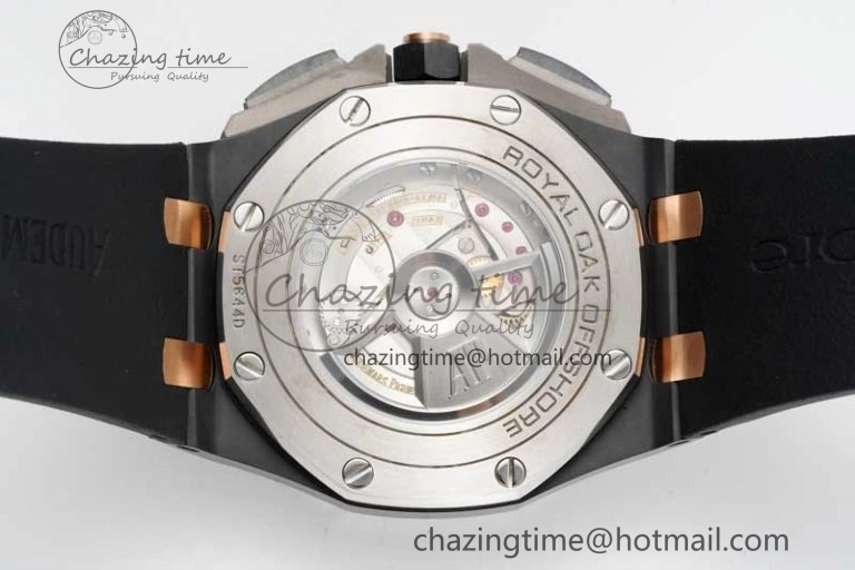 Colorful Royal Oak Offshore 44mm Real Ceramic RSF 1:1 Best Edition Black Dial RG Markers on Rubber Strap A 4758