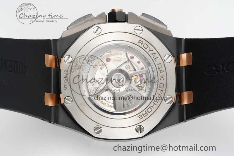 Colorful Royal Oak Offshore 44mm Real Ceramic RSF 1:1 Best Edition Black Dial RG Markers on Rubber Strap A 4758