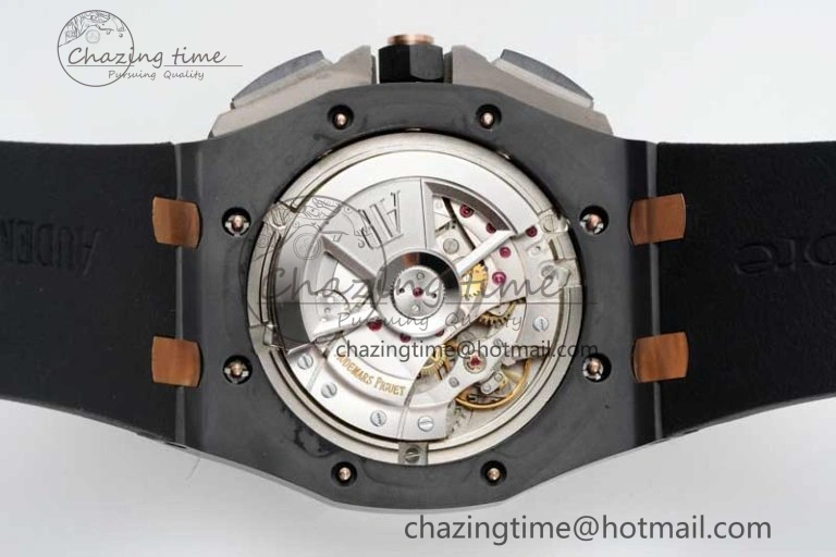Colorful Royal Oak Offshore 44mm Real Ceramic RSF 1:1 Best Edition Black Dial RG Markers on Rubber Strap A 4758