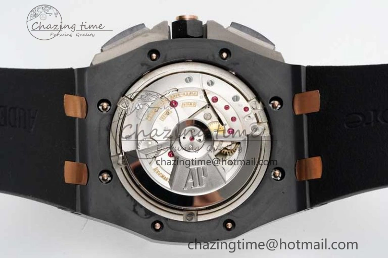 Colorful Royal Oak Offshore 44mm Real Ceramic RSF 1:1 Best Edition Black Dial RG Markers on Rubber Strap A 4758