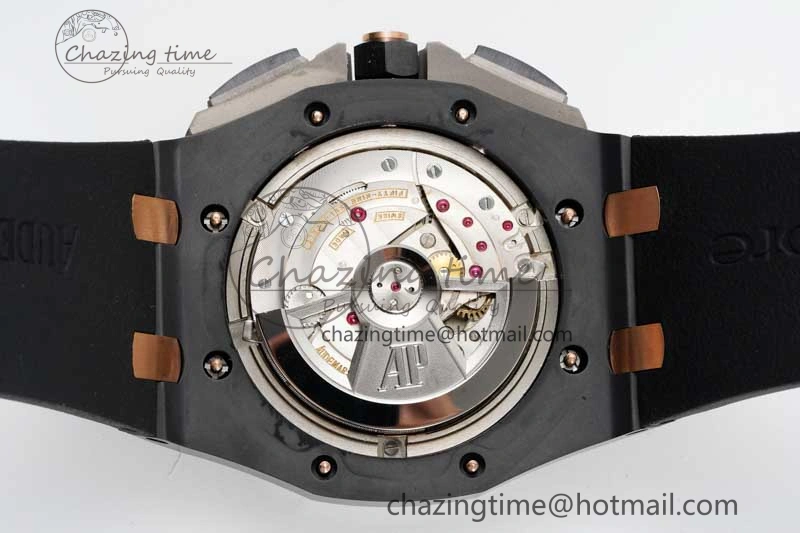 Colorful Royal Oak Offshore 44mm Real Ceramic RSF 1:1 Best Edition Black Dial RG Markers on Rubber Strap A 4758
