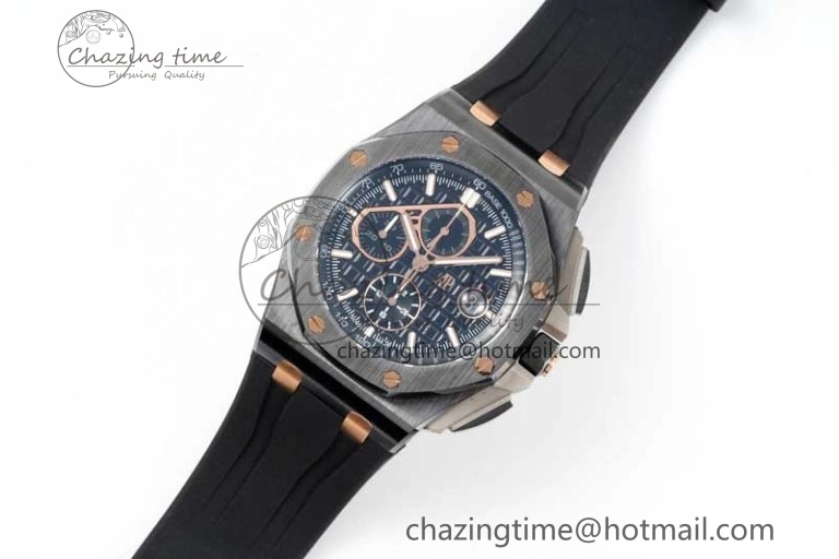 Colorful Royal Oak Offshore 44mm Real Ceramic RSF 1:1 Best Edition Black Dial RG Markers on Rubber Strap A 4758