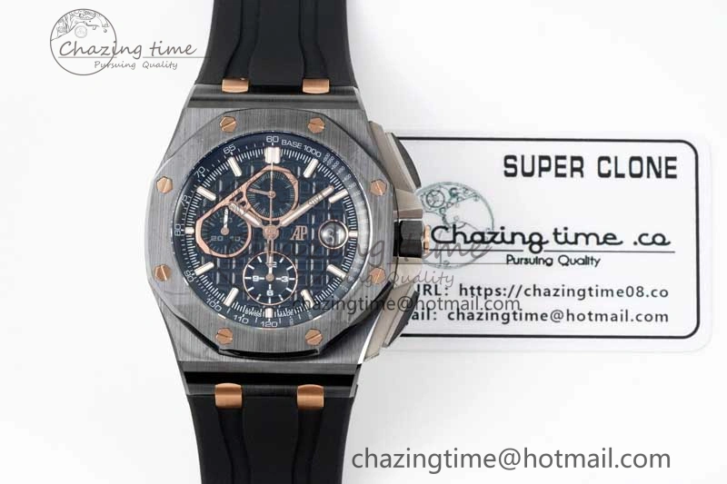 Colorful Royal Oak Offshore 44mm Real Ceramic RSF 1:1 Best Edition Black Dial RG Markers on Rubber Strap A 4758