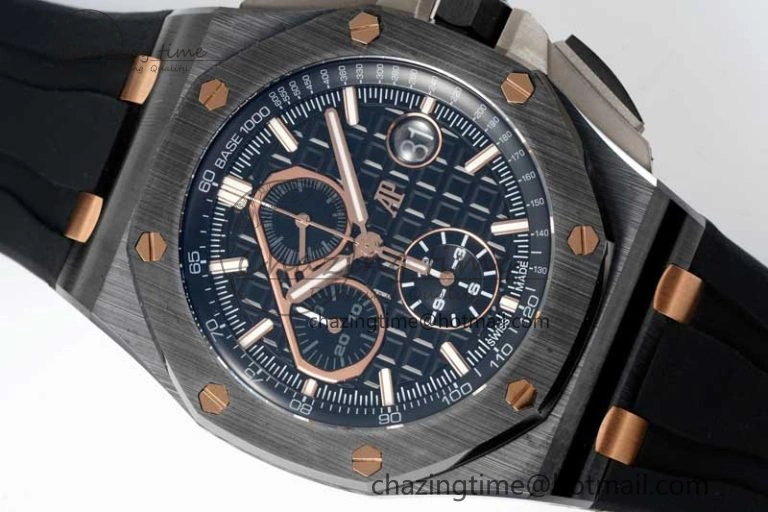 Colorful Royal Oak Offshore 44mm Real Ceramic RSF 1:1 Best Edition Black Dial RG Markers on Rubber Strap A 4758