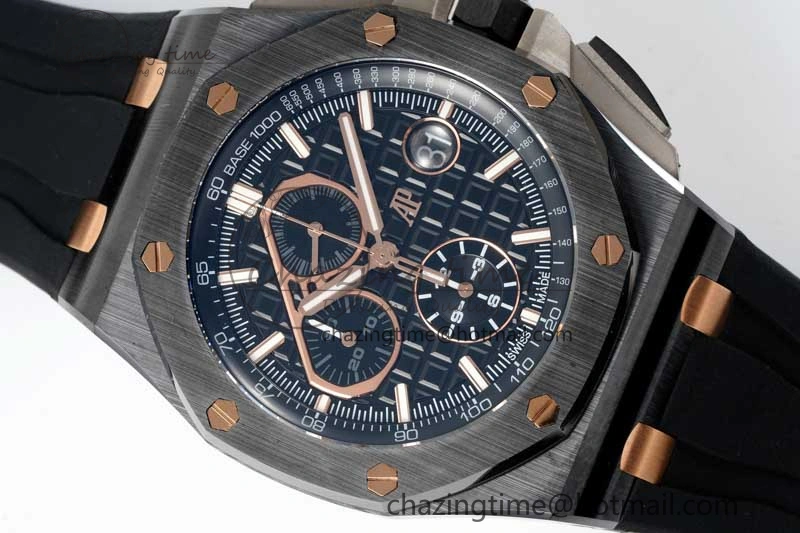 Colorful Royal Oak Offshore 44mm Real Ceramic RSF 1:1 Best Edition Black Dial RG Markers on Rubber Strap A 4758