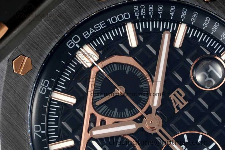 Colorful Royal Oak Offshore 44mm Real Ceramic RSF 1:1 Best Edition Black Dial RG Markers on Rubber Strap A 4758