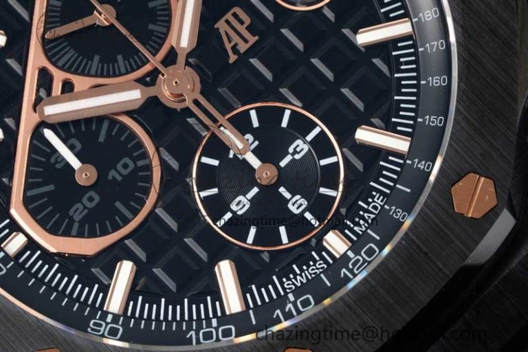 Colorful Royal Oak Offshore 44mm Real Ceramic RSF 1:1 Best Edition Black Dial RG Markers on Rubber Strap A 4758