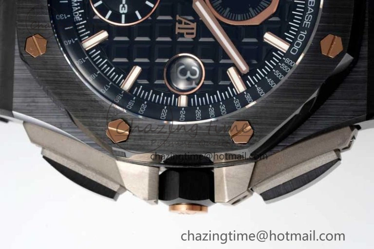 Colorful Royal Oak Offshore 44mm Real Ceramic RSF 1:1 Best Edition Black Dial RG Markers on Rubber Strap A 4758
