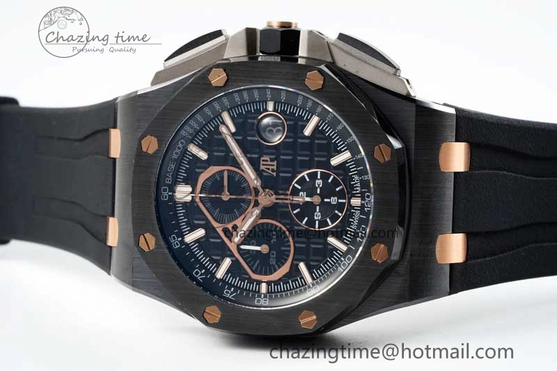 Colorful Royal Oak Offshore 44mm Real Ceramic RSF 1:1 Best Edition Black Dial RG Markers on Rubber Strap A 4758